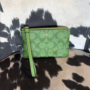 Coach Signature Green Wristlet Clutch